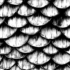 Seamless pattern dragon scales, graphic ink pen sketch vector illustration