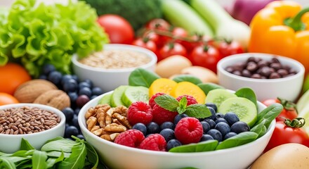 Vibrant Bowl of Fresh Fruits, Vegetables, and Berries A Healthy and Delicious Meal