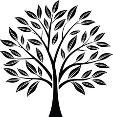 Leafy tree silhouette, tree icon isolated, natural foliage vector
