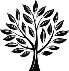 Leafy tree silhouette, tree icon isolated, natural foliage vector