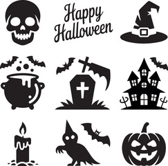 Black and White Halloween Icons and Symbols for Spooky Season Celebrations
