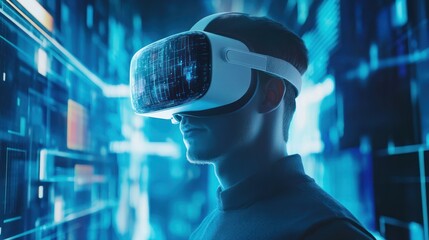 Immersive Virtual Reality Experience: A Man Exploring Digital Worlds