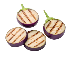 grilled eggplant slices with purple skin and grill marks