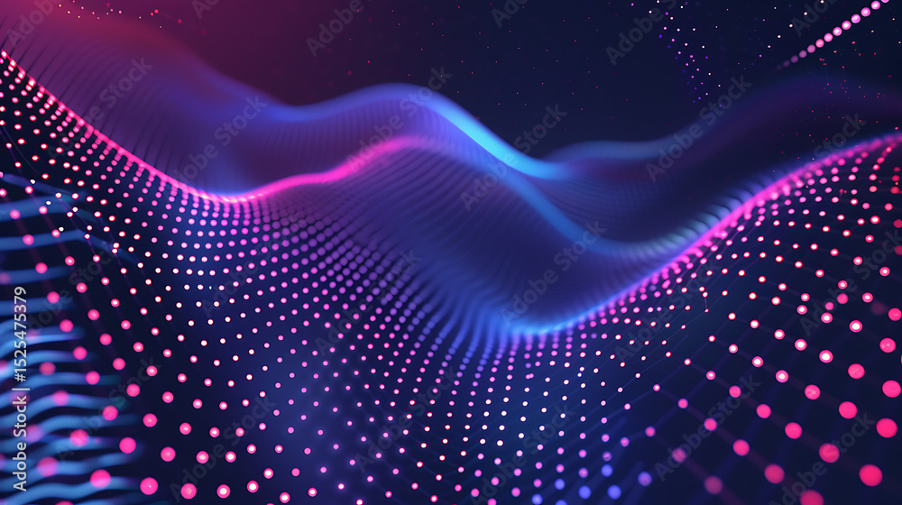 Leinwandbilder A vibrant abstract background featuring a dynamic wave pattern of glowing dots in shades of blue and pink, creating a futuristic and energetic visual texture