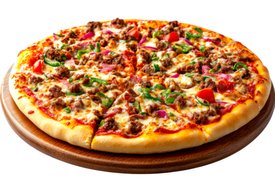 Delicious meat lover's pizza pizzeria food indoor close-up culinary delight isolated on transparent background