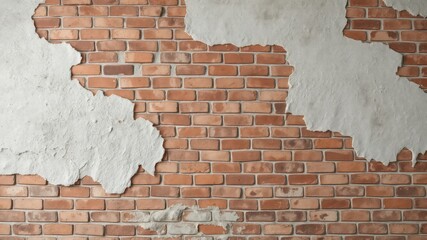 Brick Wall with Weathered Plaster Creates a Textured Background with a Sense of History and Construction
