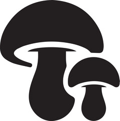 Two Mushrooms Silhouette Fungi Icon Edible Mushroom Black and White Vector Illustration
