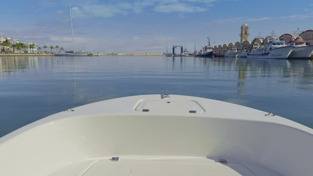 Gandia dock harbor view from boat in Valencia of Spain