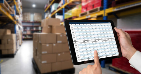 Accounting software on computer screen showing financial statement spreadsheets and account balance...