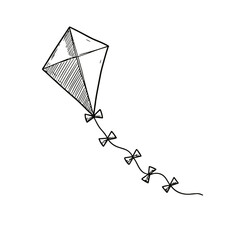 Hand-drawn kite with bows flying in the sky for playful and outdoor activities illustration
