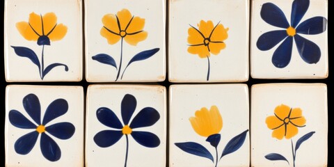 Floral pattern tiles with yellow and blue motif