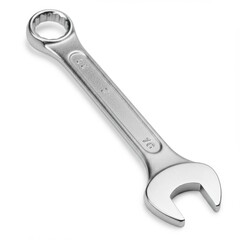 Obraz premium Isolated silver wrench tool for repair on a clean white surface