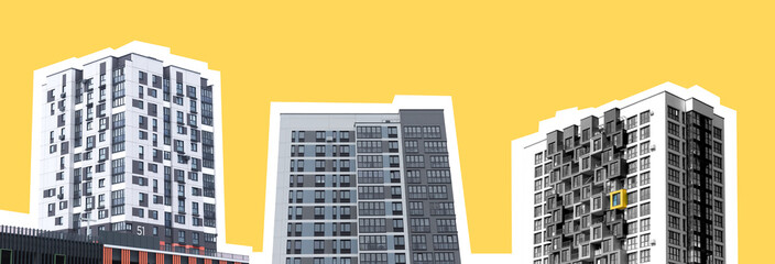 contemporary condo buildings with tall structure and minimal design. Modern urban architecture