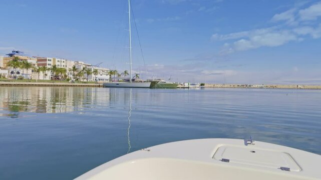 Gandia dock harbor view from boat in Valencia of Spain