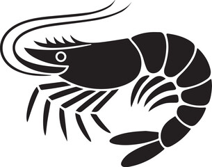 Elegant Shrimp Silhouette Illustration on White Background for Seafood Designs