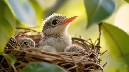 A Nest Full of Hope: Baby Birds Awaiting Their Next Meal in the Sunshine