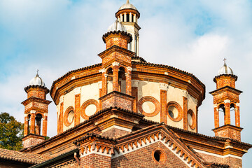 Basilica di Sant Eustorgio in Milan, historic brick church with towers