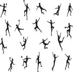 Silhouettes of Athletes Jumping, Running, and Catching Ball