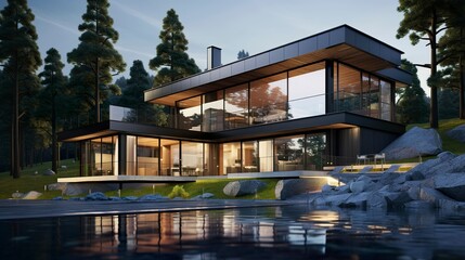 Obraz premium A photo of a modern house with a glass wall