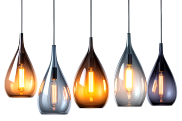 Elegant glass pendant lights modern interior product showcase contemporary setting close-up view isolated on transparent background