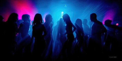 Diverse Group of Silhouetted Dancers in Nightclub Scene