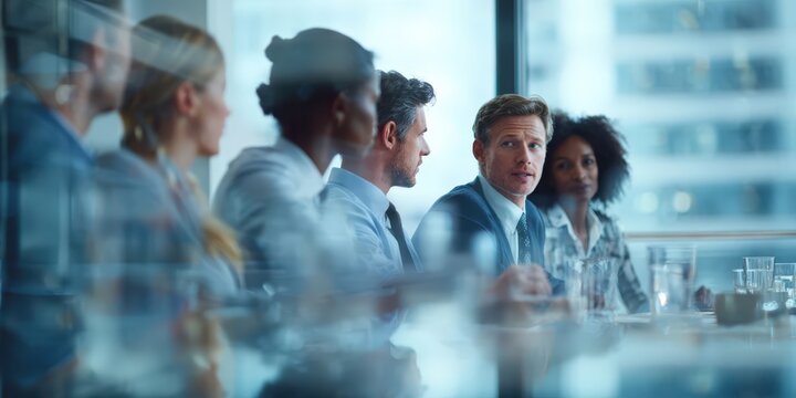 Diverse Business Team Collaborates in Boardroom for Financial Discussion