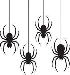 Hanging Spider Silhouettes for Halloween Decorations on a White Background