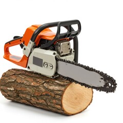Naklejka premium Chainsaw cutting log equipment lumberjack tool power saw machine