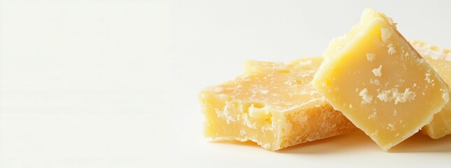 Parmesan cheese with shredded pieces isolated on white background, high-resolution

