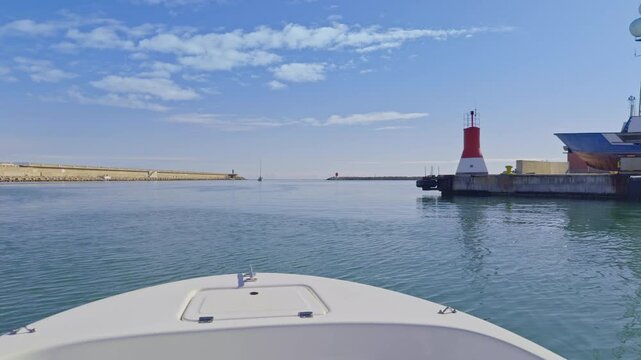 Gandia dock harbor view from boat in Valencia of Spain