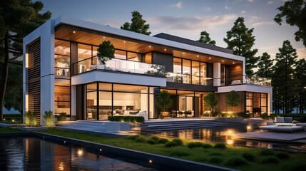 Fototapeta premium A photo of a modern house with a loft