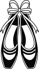 Ballet shoes icon, pointe slippers vector, dance bow silhouette