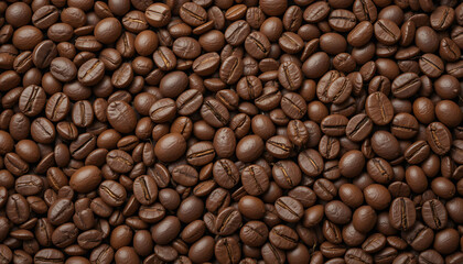 Fototapeta premium Background of roasted coffee beans. Top view texture for cafe or food.