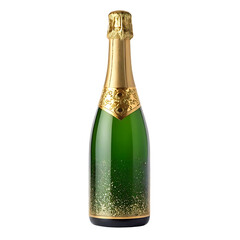 Elegant Green Champagne Bottle with Gold Foil – Festive Sparkling Drink Isolated on Transparent Background