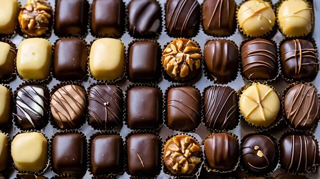 close up chocolate candies in a box