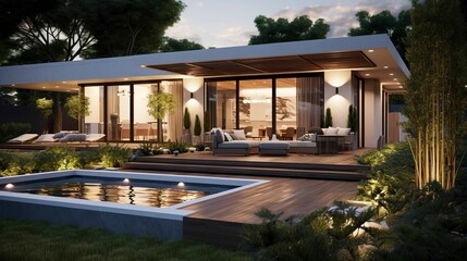Fototapeta premium A photo of a modern house with a patio