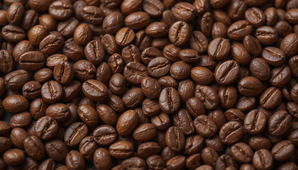 Fototapeta premium Background of roasted coffee beans. Top view texture for cafe or food.