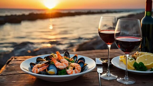 red wine and seafood luxury