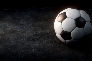 Fototapeta premium Dramatic Soccer Ball Close up Dark Background Cinematic Lighting High Resolution