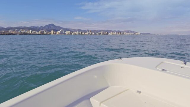 Gandia cityscape view from boat in Valencia of Spain skyline