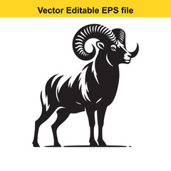 Majestic Ram Silhouette: A Vector Illustration of a Wild Mountain Sheep