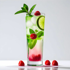 Raspberry lime mojito glass isolated