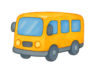 Watercolor Bus Icon, Cartoon Illustration, Transparent Background