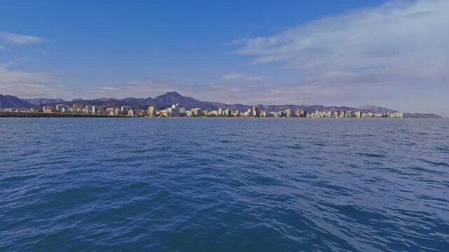 Gandia cityscape view from boat in Valencia of Spain skyline