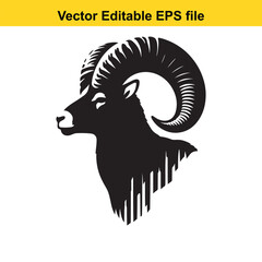 Majestic Ram Head Silhouette: A Vector Illustration of a Wild Sheep