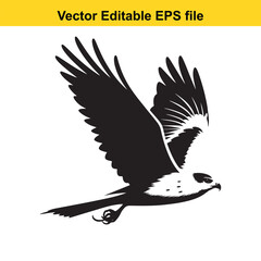 A black silhouette of a hawk in flight, vector editable EPS file