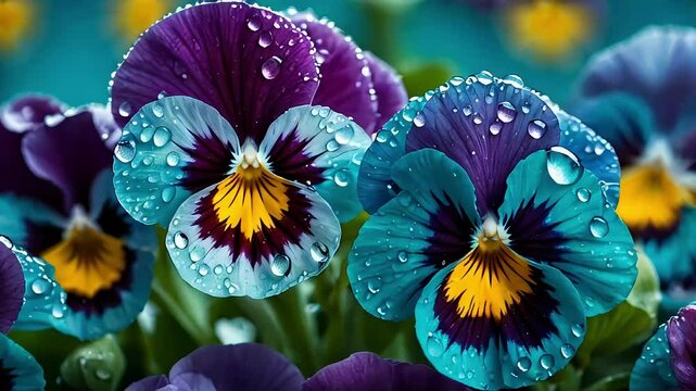 purple and yellow flowers in the rain
