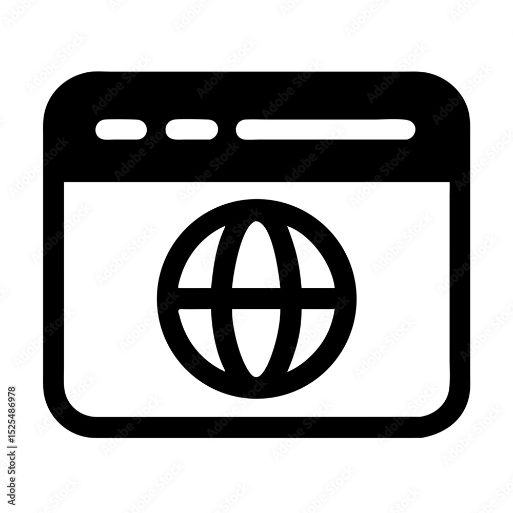 Poster global connectivity through the internet depicted with a web browser icon and globe element