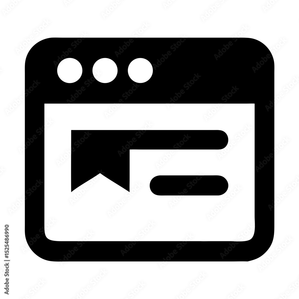 Poster icon representing a web browser interface with a bookmark symbol and menu buttons