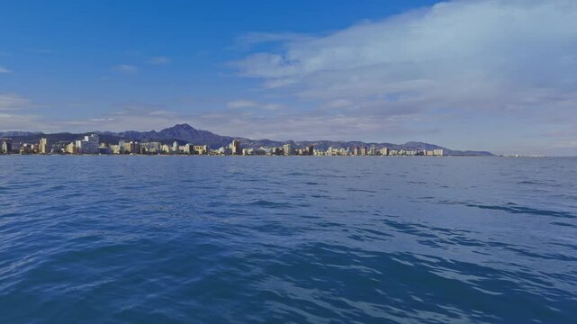 Gandia cityscape view from boat in Valencia of Spain skyline
